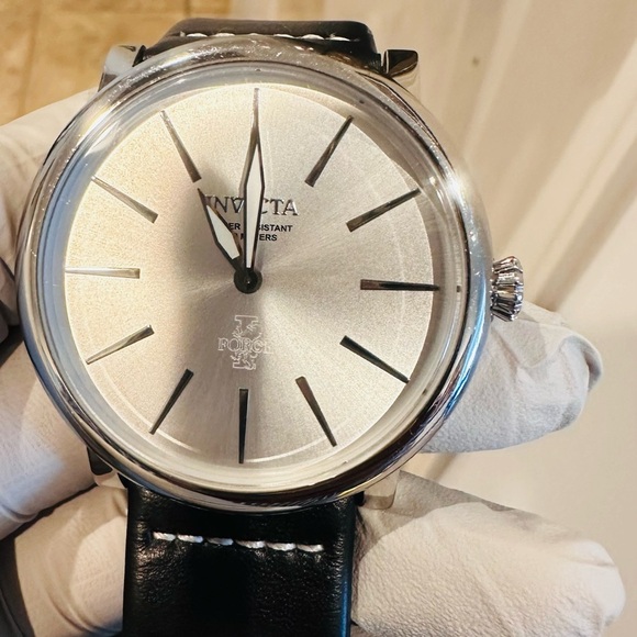 Invicta Elegant Silver Watch with Black Leather Band